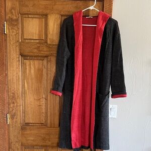 Mystree Charcoal and Crimson Hooded Cardigan